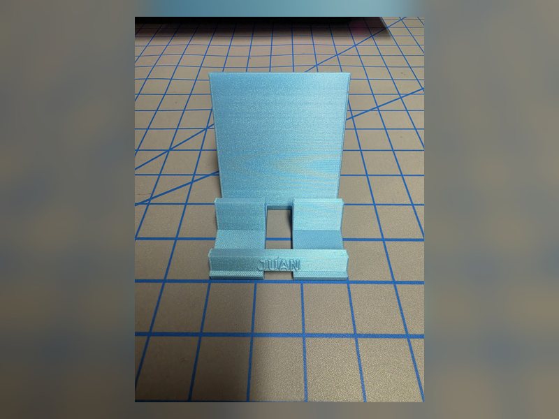 3D-printed phone and tablet stand in Celestial Blue silk PLA
