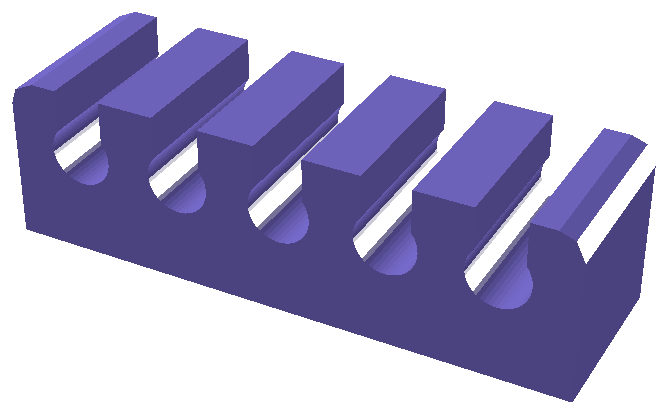 3D-printed bar with rounded slots for organizing desk cables