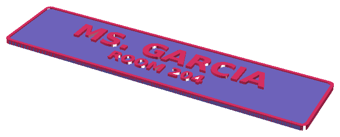 Two-color 3D-printed door sign with a name in raised letters