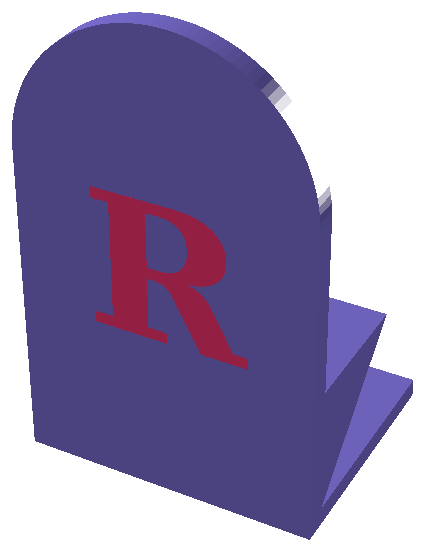L-shaped 3D printed bookend with a flush two-color monogram initial on the face