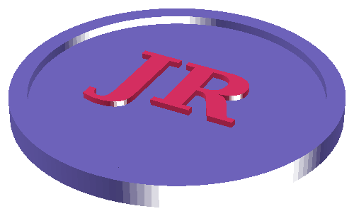 Round framed 3D printed medallion with a raised monogram initial in a second color
