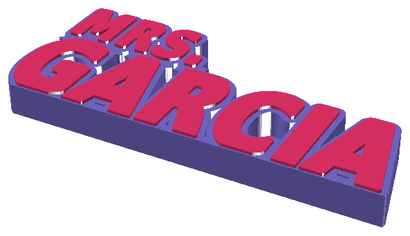 Chunky two-color freestanding name sign with a raised name and title line